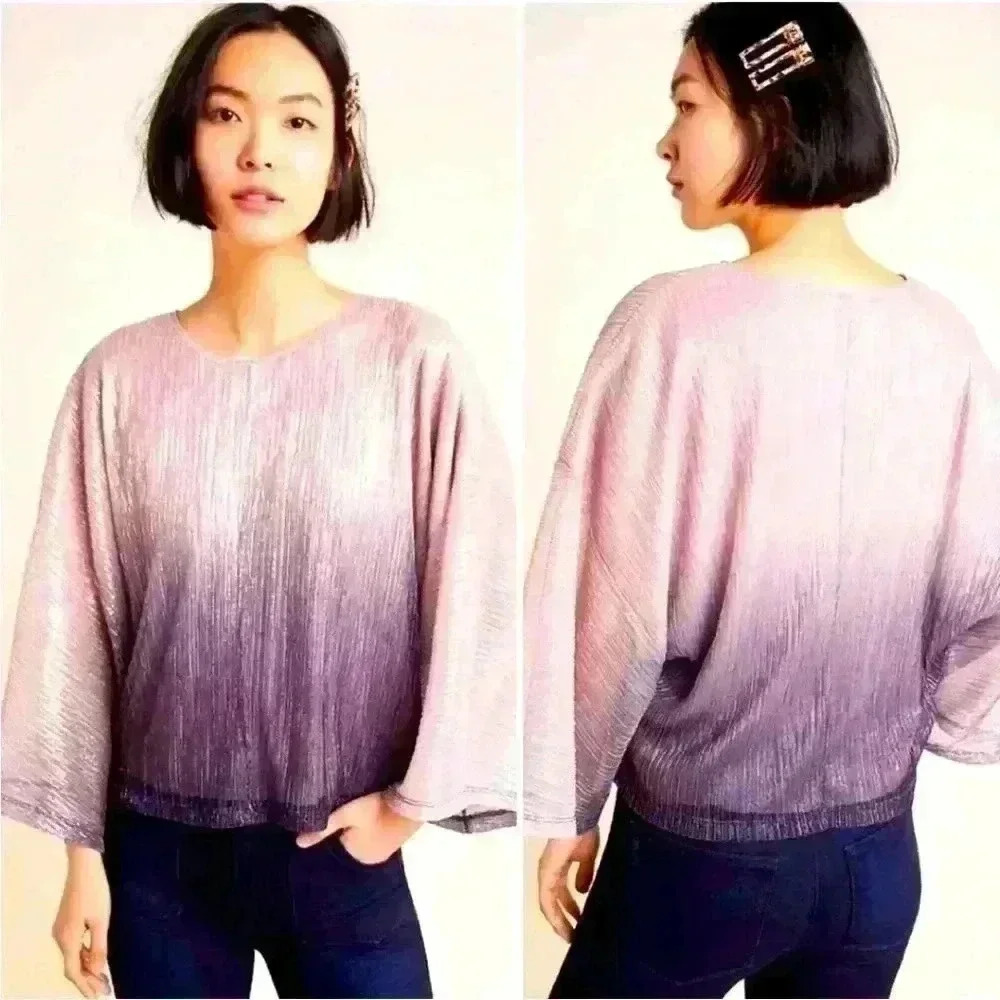 Anthropologie Serena Metallic Ombré Pink to Purple Metallic Shimmer Blouse, XS